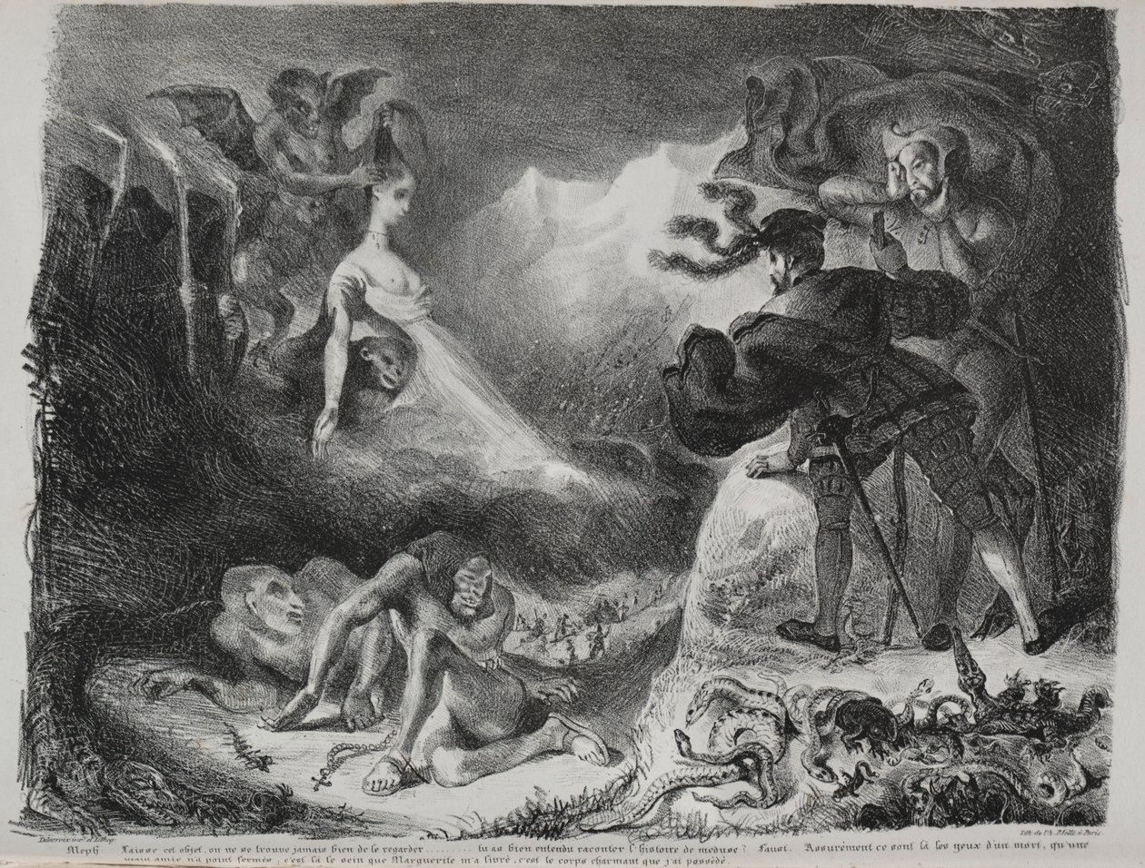 Illusztrációk Fausthoz: Marguerites árnyéka megjelenik Faustnak, 1828. alkotó: Ferdinand Victor Eugene Delacroix