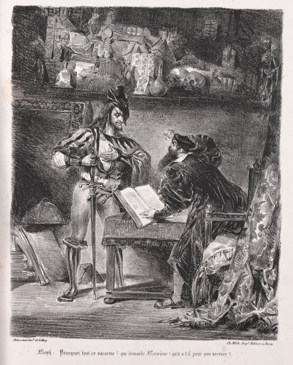 Illusztrációk Fausthoz: Méphistophélés Faustnál jár, 1828. alkotó: Ferdinand Victor Eugene Delacroix