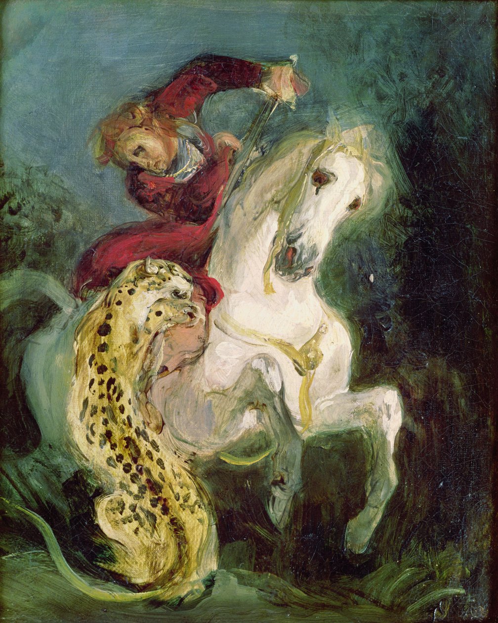 Jaguár megtámad egy lovast, 1855 körül alkotó: Ferdinand Victor Eugene Delacroix