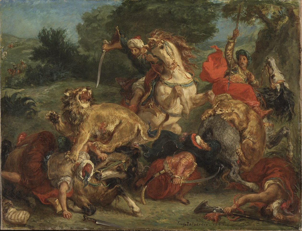 La chasse au lion – Az oroszlánvadászat, Delacroix, Eugene (1798-1863). Olajfestmény alkotó: Ferdinand Victor Eugene Delacroix