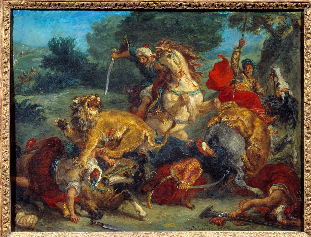 Oroszlánvadászat. Eugene Delacroix festménye (1798-1863) alkotó: Ferdinand Victor Eugene Delacroix