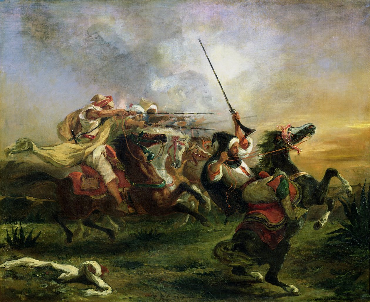 Marokkói lovasok katonai akcióban, 1832 alkotó: Ferdinand Victor Eugene Delacroix