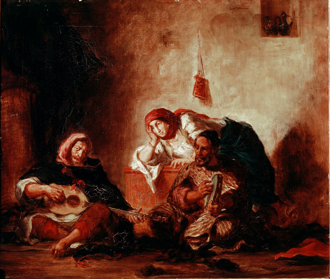 Orientalizmus: „Mogadori zsidó zenészek, Marokkó”” Eugene Delacroix (1798-1863) festménye 19. század V. 046x0,55 m Párizs, Musee du Louvre alkotó: Ferdinand Victor Eugene Delacroix