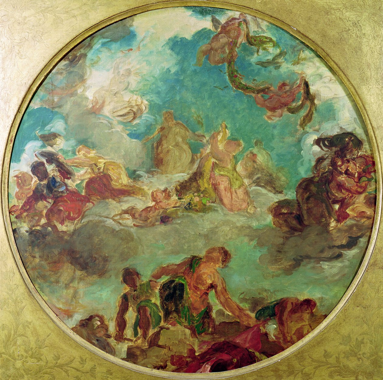 Béke leszáll a Földre, dolgozószoba a Salon de la Paix központi mennyezetéhez a Hotel de Ville-ben, amelyet 1871-ben a kommün idején leromboltak alkotó: Ferdinand Victor Eugene Delacroix