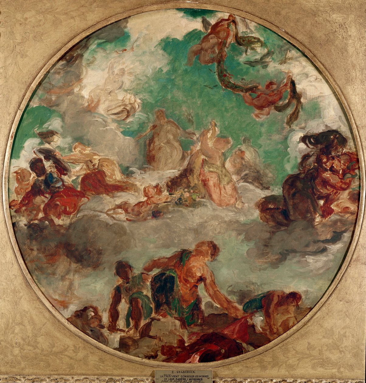 A béke megvigasztalta a férfiakat és visszahozta a bőséget Eugene Delacroix festménye (1798-1863) 1849-1854 Átm. 78 cm Párizs, Musee Carnavalet alkotó: Ferdinand Victor Eugene Delacroix