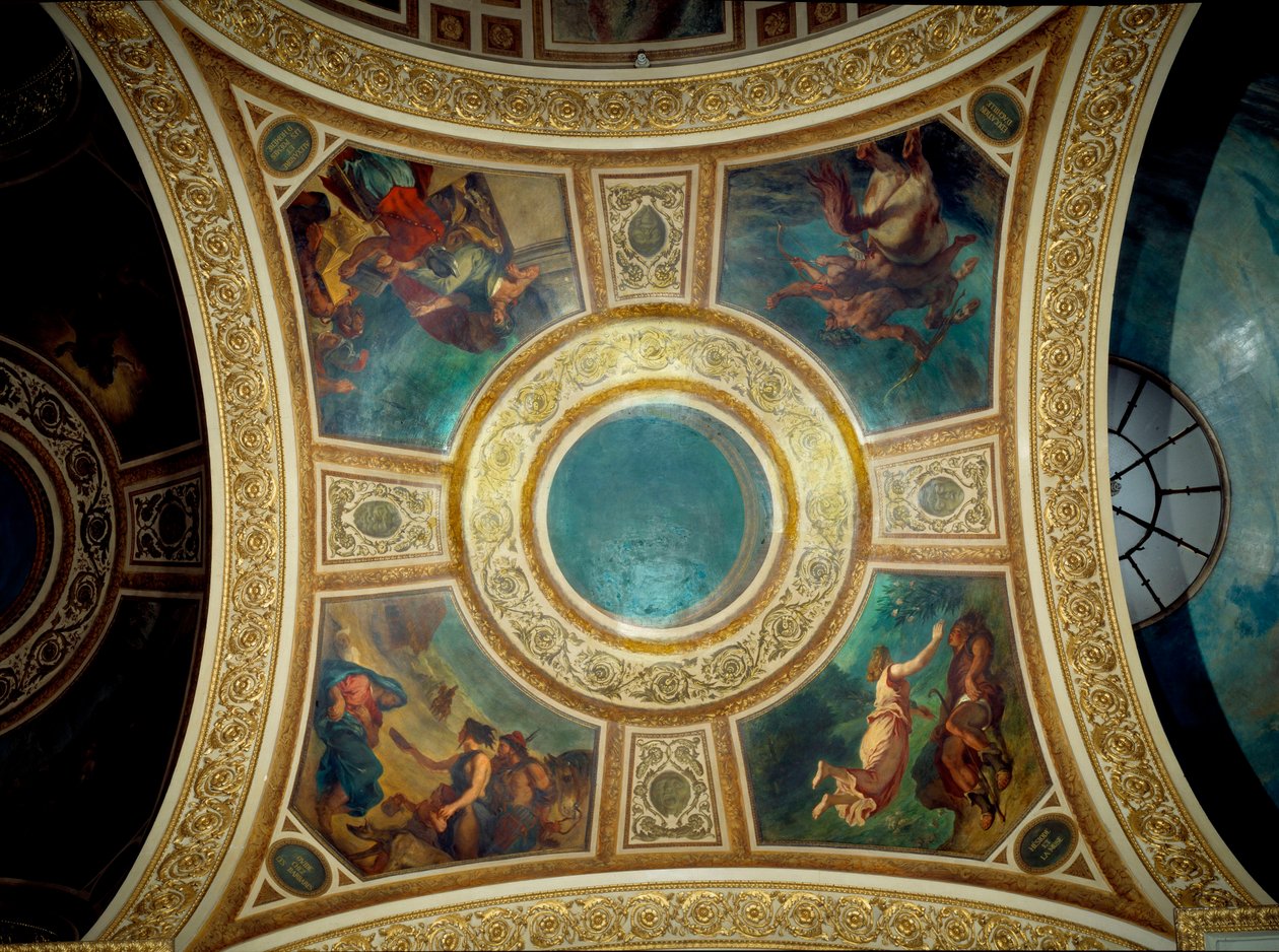 Költészet: Ovidius a barbárok között, Sándor és Homérosz versei, Akhilleusz, Hésziódosz görög költő és a múzsa nevelése”” Eugene Delacroix (1798-1863) festménye a Nemzetgyűlés könyvtárának ötödik kupolájában, 1846 körül Palais alkotó: Ferdinand Victor Eugene Delacroix