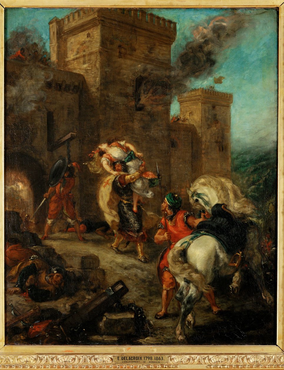 Rebecca elrabolta egy templomos lovag Frondeboeuf várának kifosztása során - Rebecca megerőszakolta egy templomos lovag a ... alkotó: Ferdinand Victor Eugene Delacroix