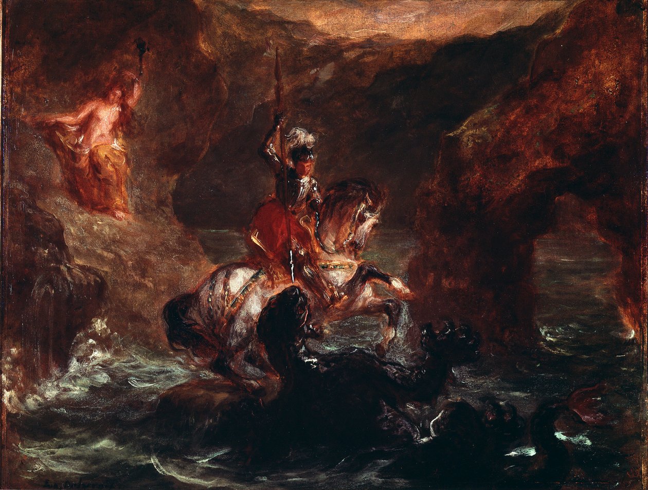 Szent György megöli a sárkányt Eugene Delacroix festménye (1798-1863) 1847 V. 28x36 cm Párizs, Musee du Louvre alkotó: Ferdinand Victor Eugene Delacroix