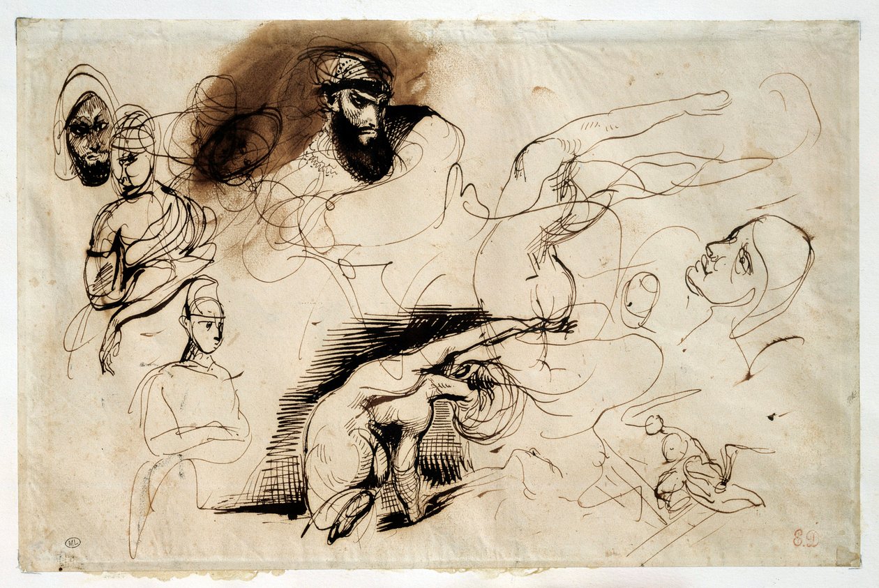 Tanulmány Sardanapale haláláról. Eugene Delacroix rajza (1798-1863) alkotó: Ferdinand Victor Eugene Delacroix