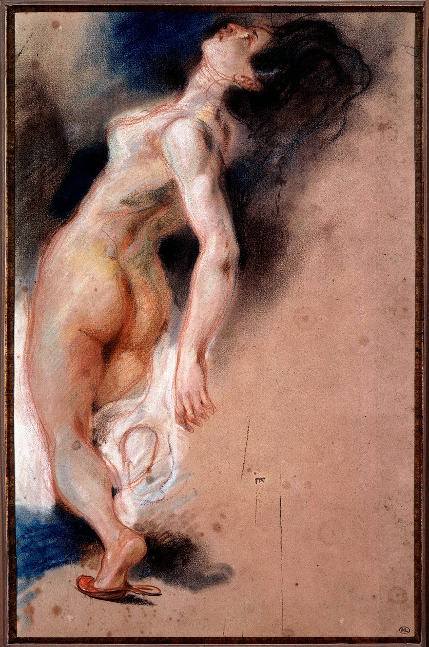 Tanulmány egy meztelen nőről, aki hátradőlt; egy rabszolga tanulmányozása „Sardanapale halálához” alkotó: Ferdinand Victor Eugene Delacroix