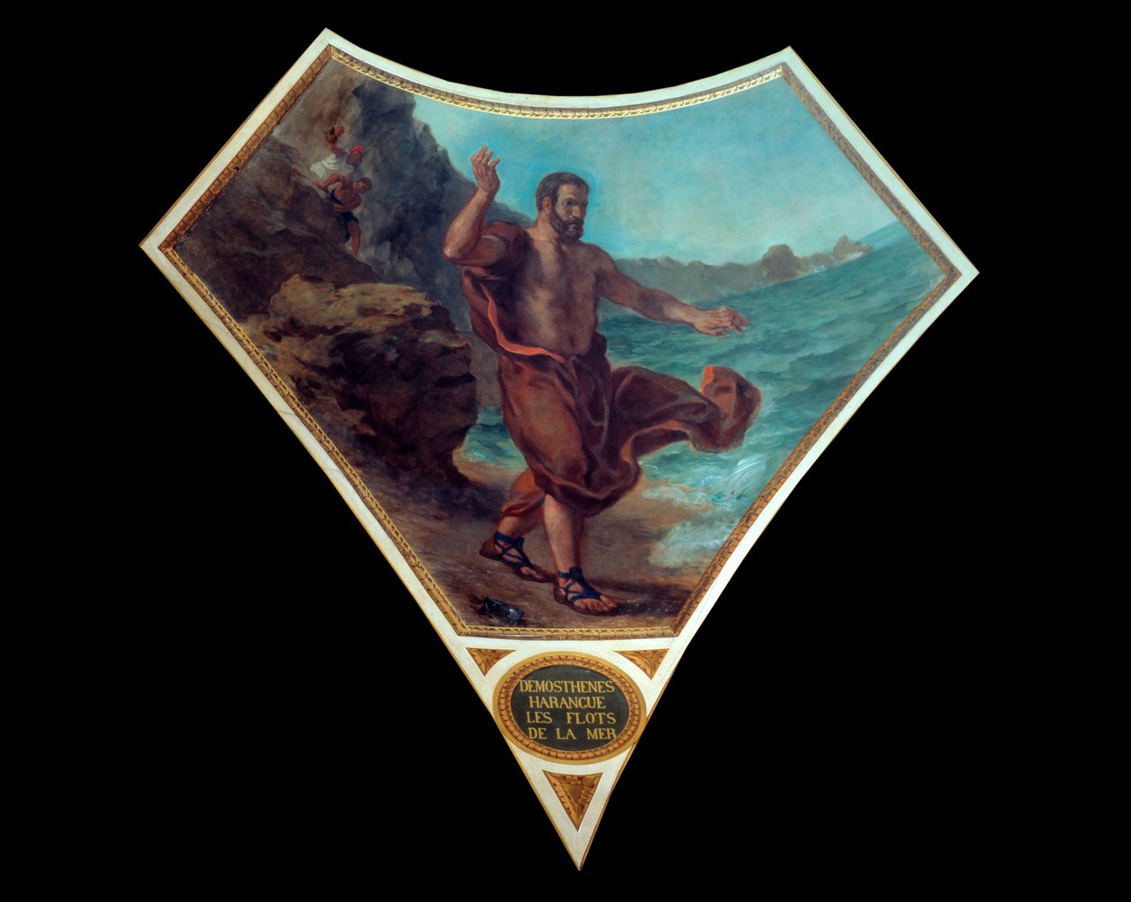 A görög politikai szónok, Démoszthene a tenger hullámait kavargatta, hogy megkeményedjen az athéni népgyűlések nyüzsgésével. Eugene Delacroix (1798-1863) freskója a Nemzetgyűlés könyvtárának kupoláját díszítette. alkotó: Ferdinand Victor Eugene Delacroix