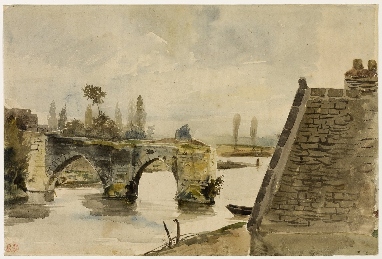 A régi nantes-i híd, 1827 körül (akvarell, krémszínű vattára) alkotó: Ferdinand Victor Eugene Delacroix