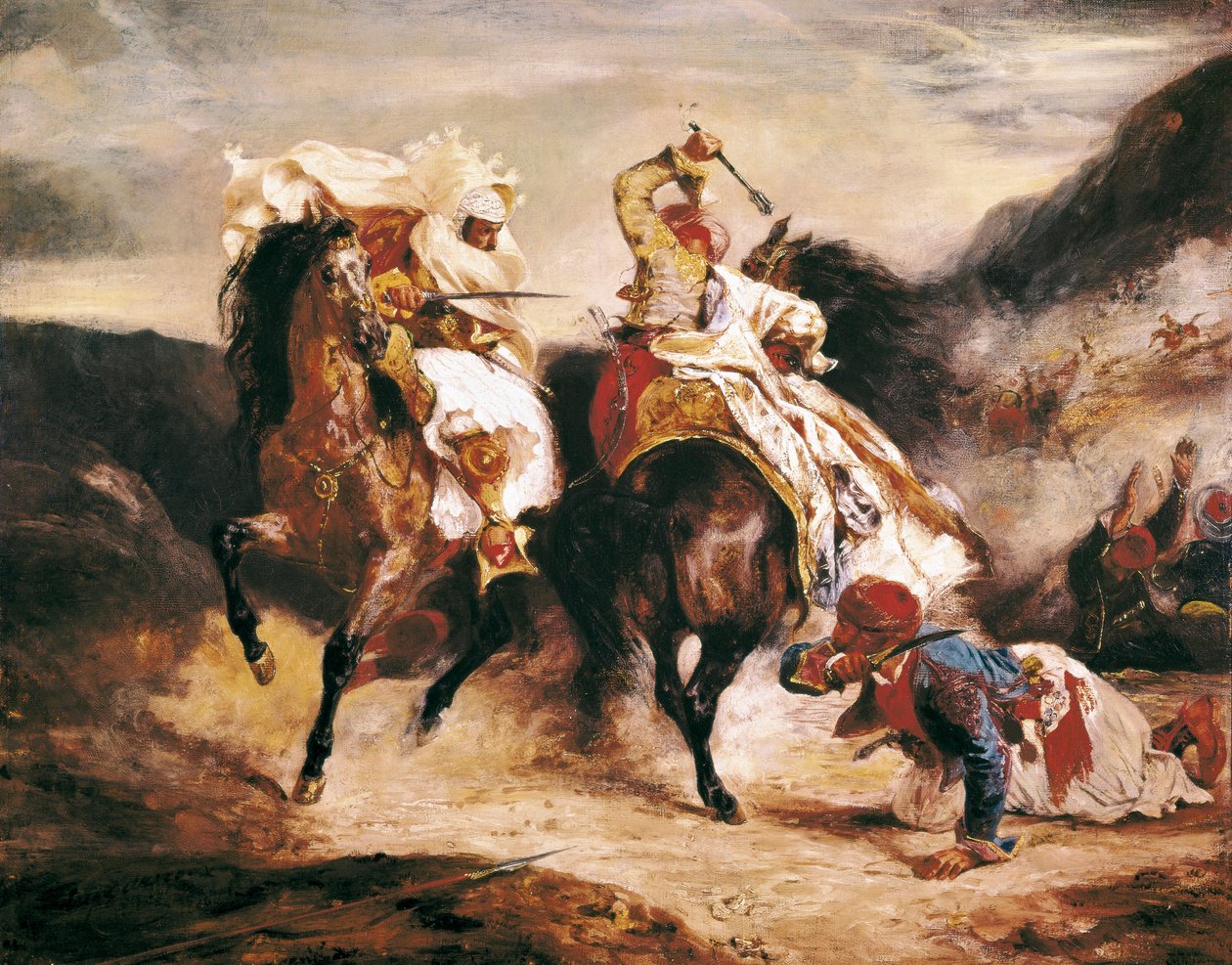 Giaour és pasa harca. Ihlet Lord Byron „Le Giaour” című verséből. Eugene Delacroix (1798-1863) orientalizmus festménye alkotó: Ferdinand Victor Eugene Delacroix