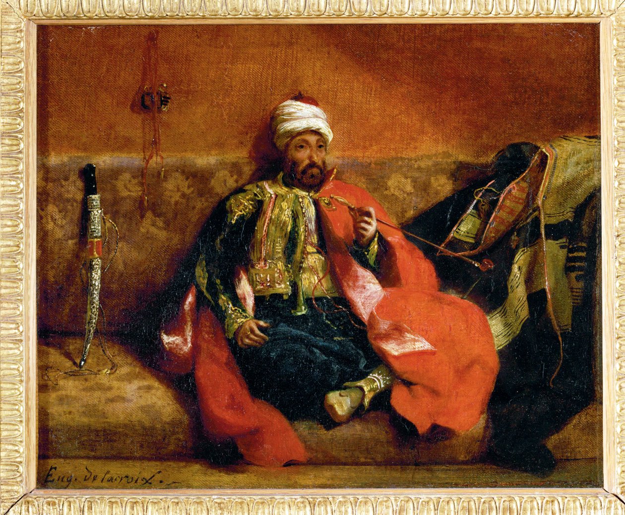 Turk fumant, assis sur un divan - Török, dohányzik a divánon ... alkotó: Ferdinand Victor Eugene Delacroix