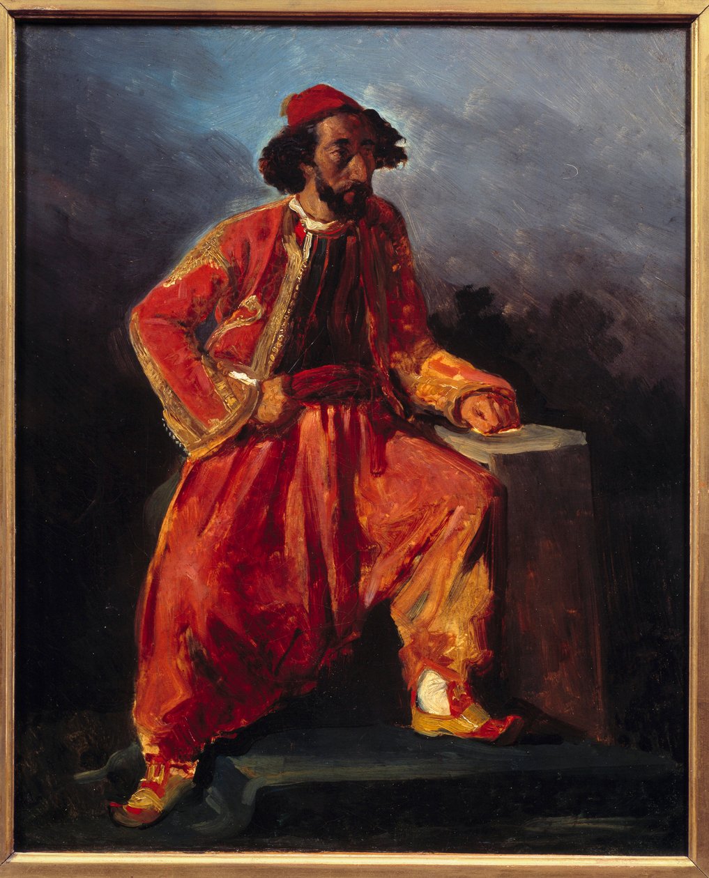 törökülés. Paul Barroilhet (1805 - 1871) líraművész feltételezett portréja. Eugene Delacroix festménye (1798-1863) alkotó: Ferdinand Victor Eugene Delacroix