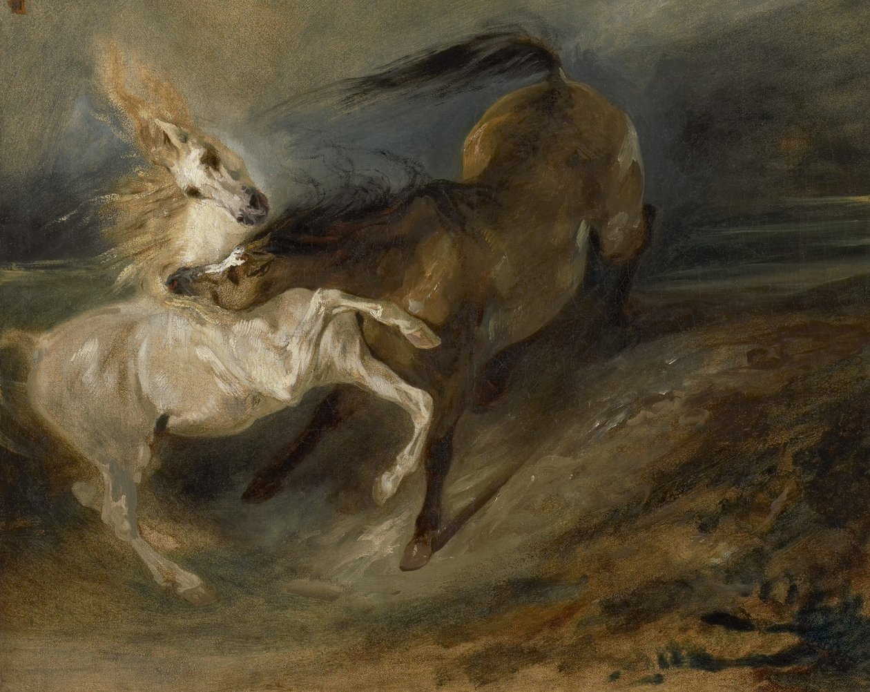 Két ló harcol a viharos tájon, 1828 körül alkotó: Ferdinand Victor Eugene Delacroix