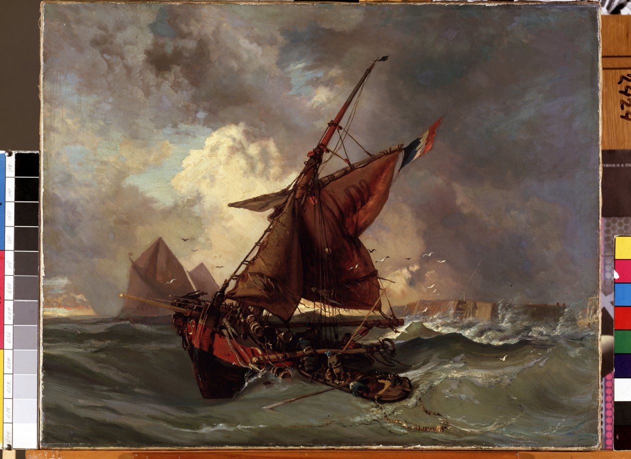 ""Egy hajó a tempetében"" (Hajók viharos tengeren) Eugene Delacroix festménye (1798-1863) 19. század Mikalojus Konstantinas Ciurlionis Szépművészeti Múzeum, Kaunas, Litvánia alkotó: Ferdinand Victor Eugene Delacroix