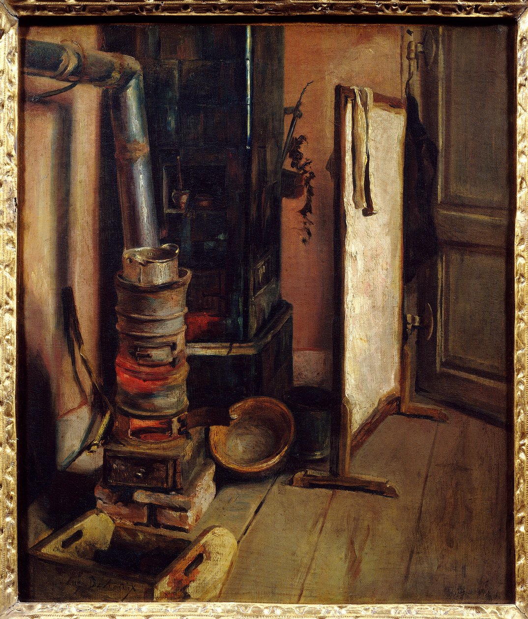 Műhelysarok, Eugene Delacroix (1798-1863) festőkályhája. 19. századi V. 0,51 x 0,44 m. Párizs. Louvre múzeum alkotó: Ferdinand Victor Eugene Delacroix
