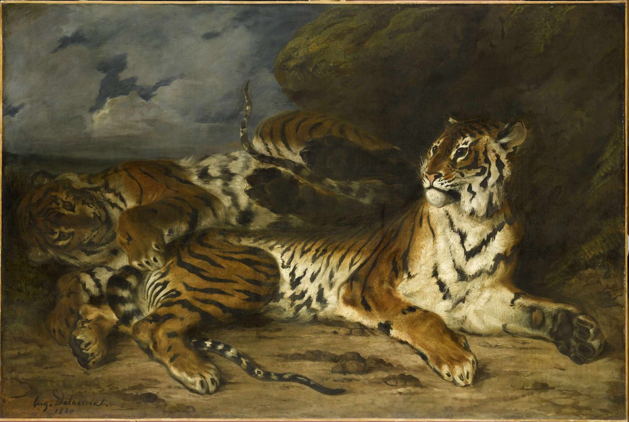 Fiatal tigris játszik az anyjával, 1830. alkotó: Ferdinand Victor Eugene Delacroix
