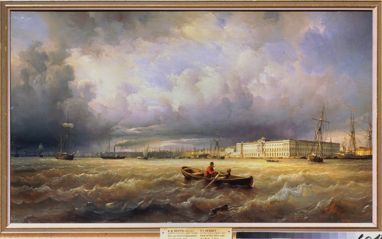 Kilátás a Szépművészeti Akadémiára a Néva felől, Szentpéterváron. Ferdinand Victor Perrot (1808-1841) festménye, olaj, vászon alkotó: Ferdinand Victor Perrot