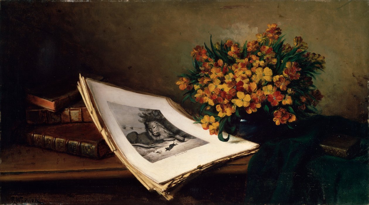 Csendélet litográfiával, 19. század alkotó: Ferdinand Wagner the elder
