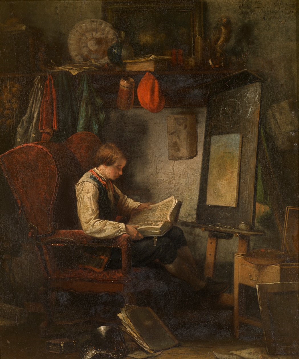Fiatal művész a stúdióban (olaj, panel) alkotó: Ferdinand de Braekeleer