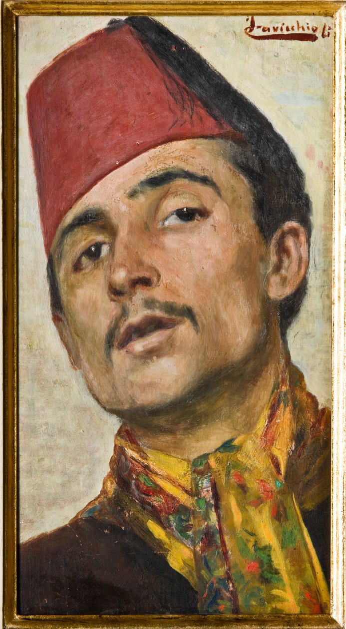 Férfit viselő férfi (olaj a fedélzeten) alkotó: Ferdinando Cavicchioli