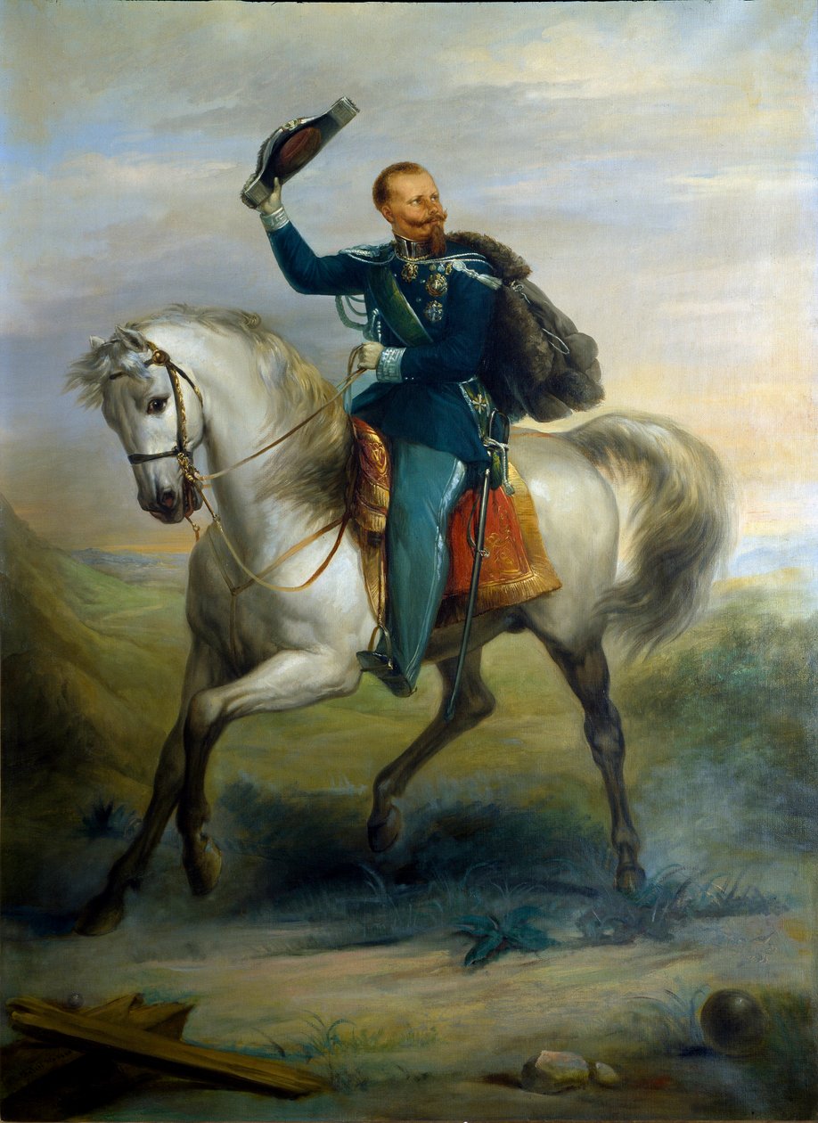Vittorio Emanuele olasz király portréja lóháton alkotó: Ferdinando Folchi