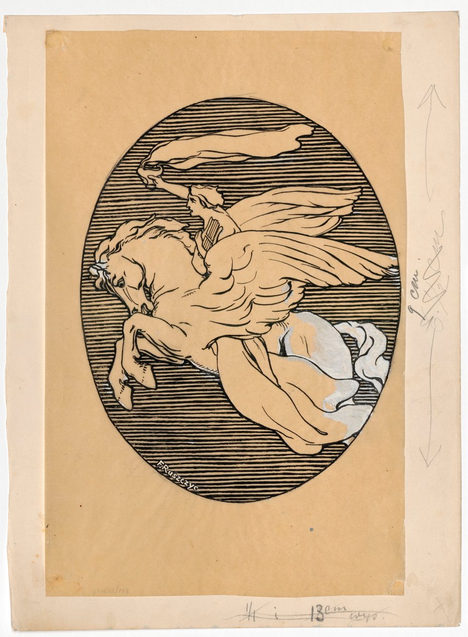 Muse auf Pegasus, Emblem des Theaters "Lutnia" in Wilna alkotó: Ferdynand Ruszczyc