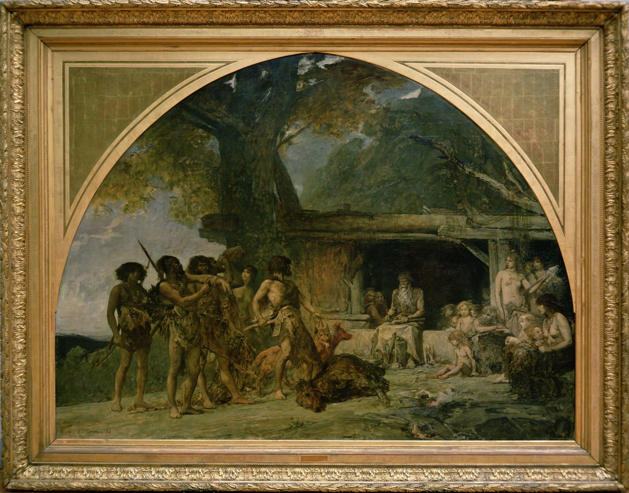 A kőkorszak, medvevadászatról hazatérve, 1882 alkotó: Fernand Cormon