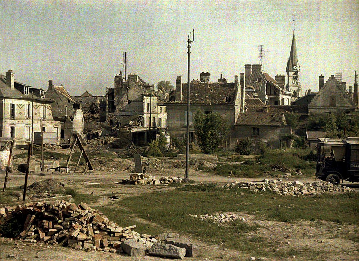 Saint-Waast panorámája, Soissons, Aisne, Franciaország, 1917 (autokróm) alkotó: Fernand Cuville