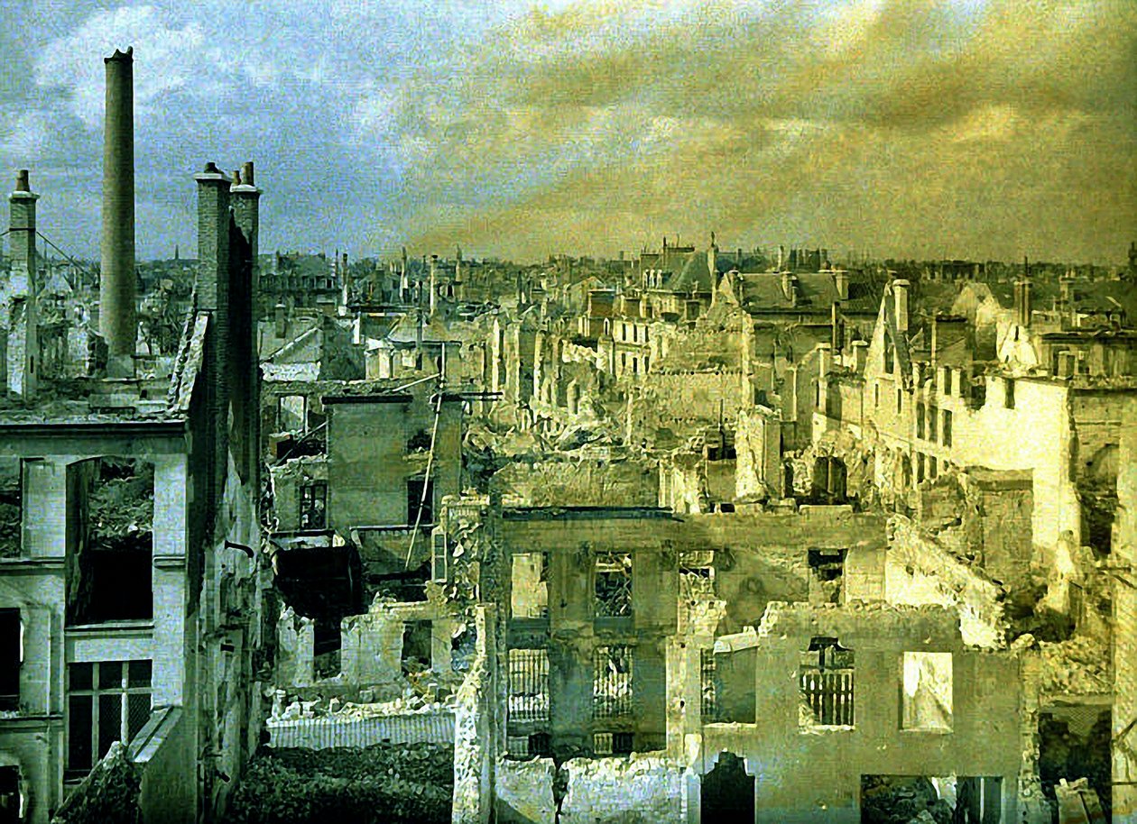 Panoráma a város romjaira, Reims, Marne, Franciaország, 1917 (autokróm) alkotó: Fernand Cuville