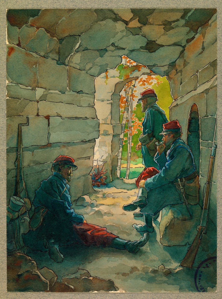 Gyalogsági katonák pihenőhelyen, route de Vailly alkotó: Fernand Barbier