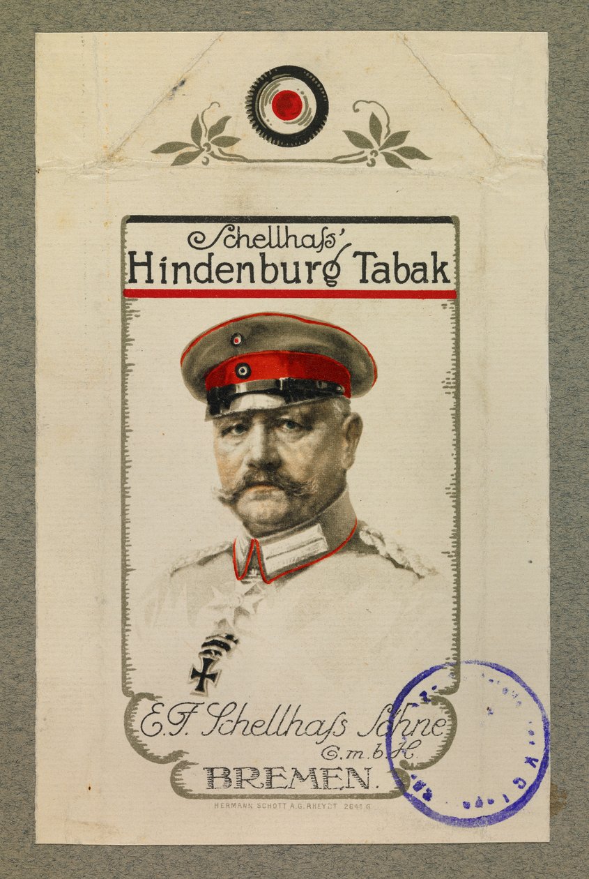 Hindenbourg portréja egy dohánycsomagon alkotó: Fernand Barbier