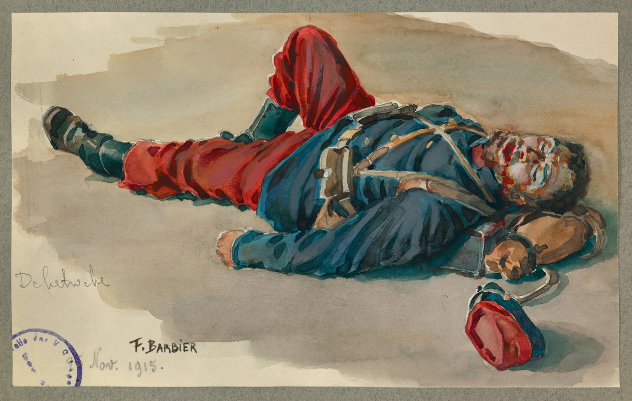 Delatroche közlegény hajlandó halottat játszani, Gustrow alkotó: Fernand Barbier