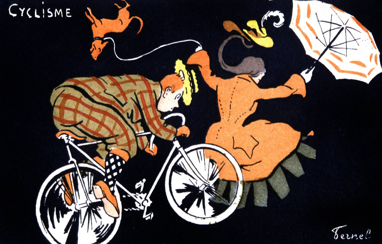 Kerékpározás, 1910-20 körül (képeslap) alkotó: Fernand Fernel