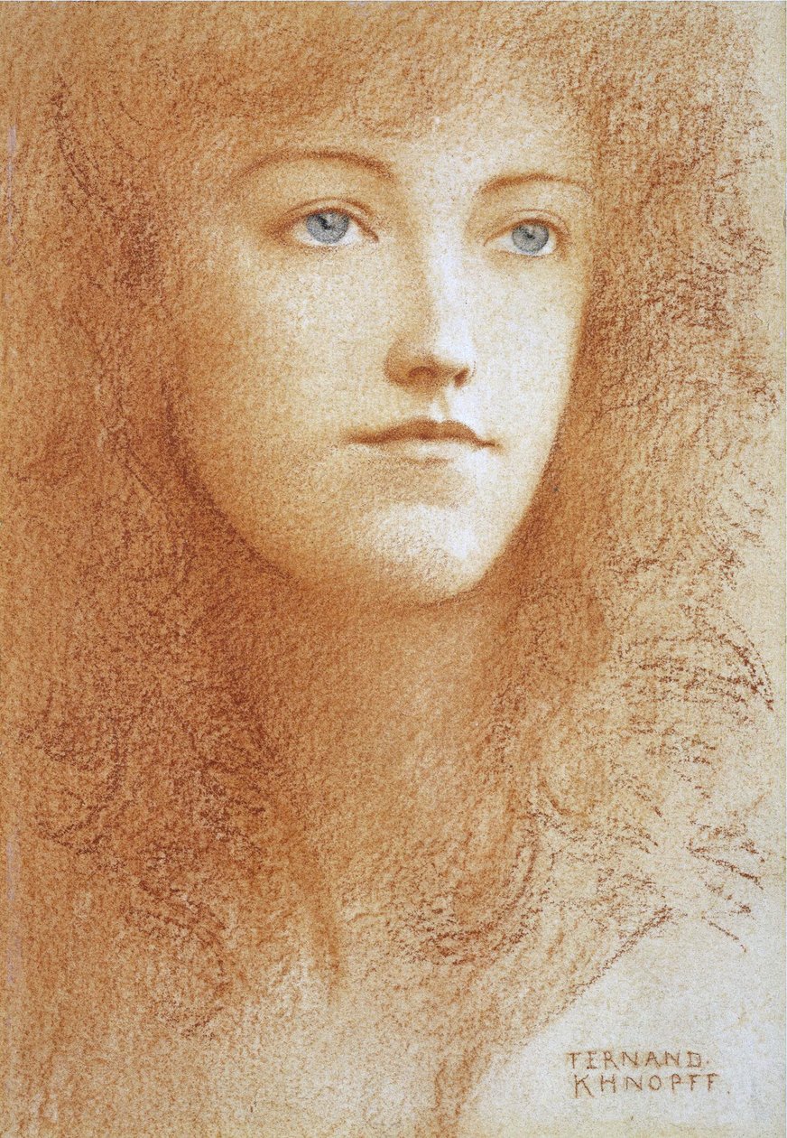""Egy fiatal angol nő portréja"" Szangvinikus papíron, Fernand Khnopff (1858-1921) 1890 körüli magángyűjtemény alkotó: Fernand Khnopff