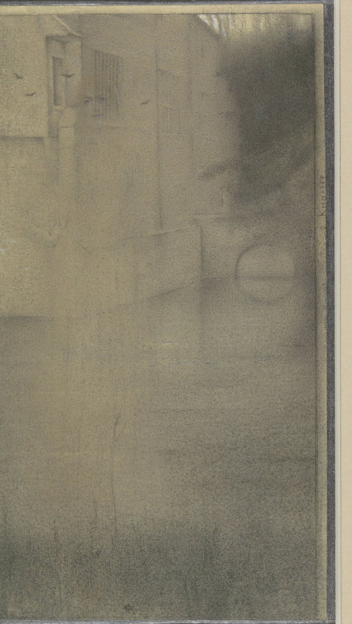 Egy nő árnyéka egy vízzel körülvett ház előtt alkotó: Fernand Khnopff