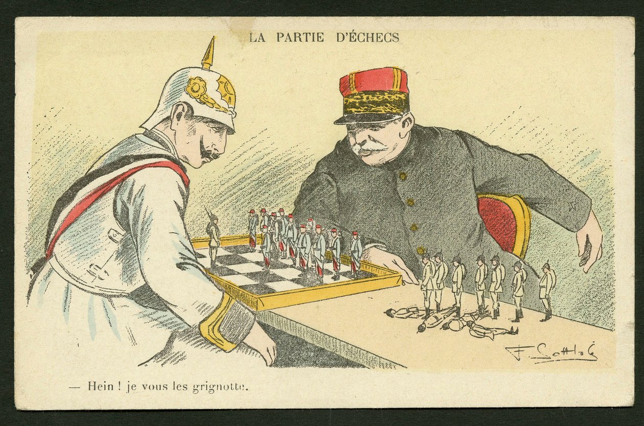 Képeslap, Szatirikus színekben: Hein! I Snack You - War of 14-18, Németország Poroszország - William II, Joffre, Soldiers Illusztráció: Gottlob (1873-1935) alkotó: Fernand Louis Gottlob