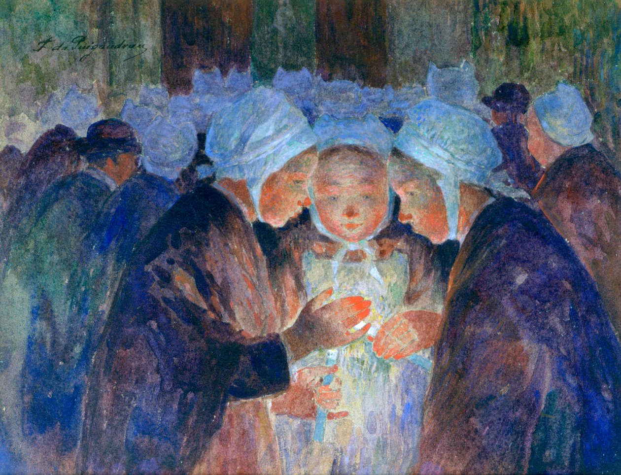 Breton fiatalok körmenet előtt, 1884-1930 alkotó: Fernand Loyen du Puigaudeau