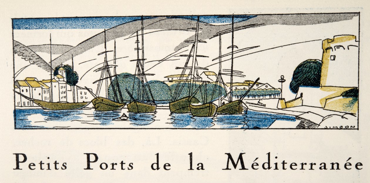 Földközi-tengeri kikötő a Gazette de Bon Ton-tól, pub. 1920 (sablonnyomat) alkotó: Fernand Siméon