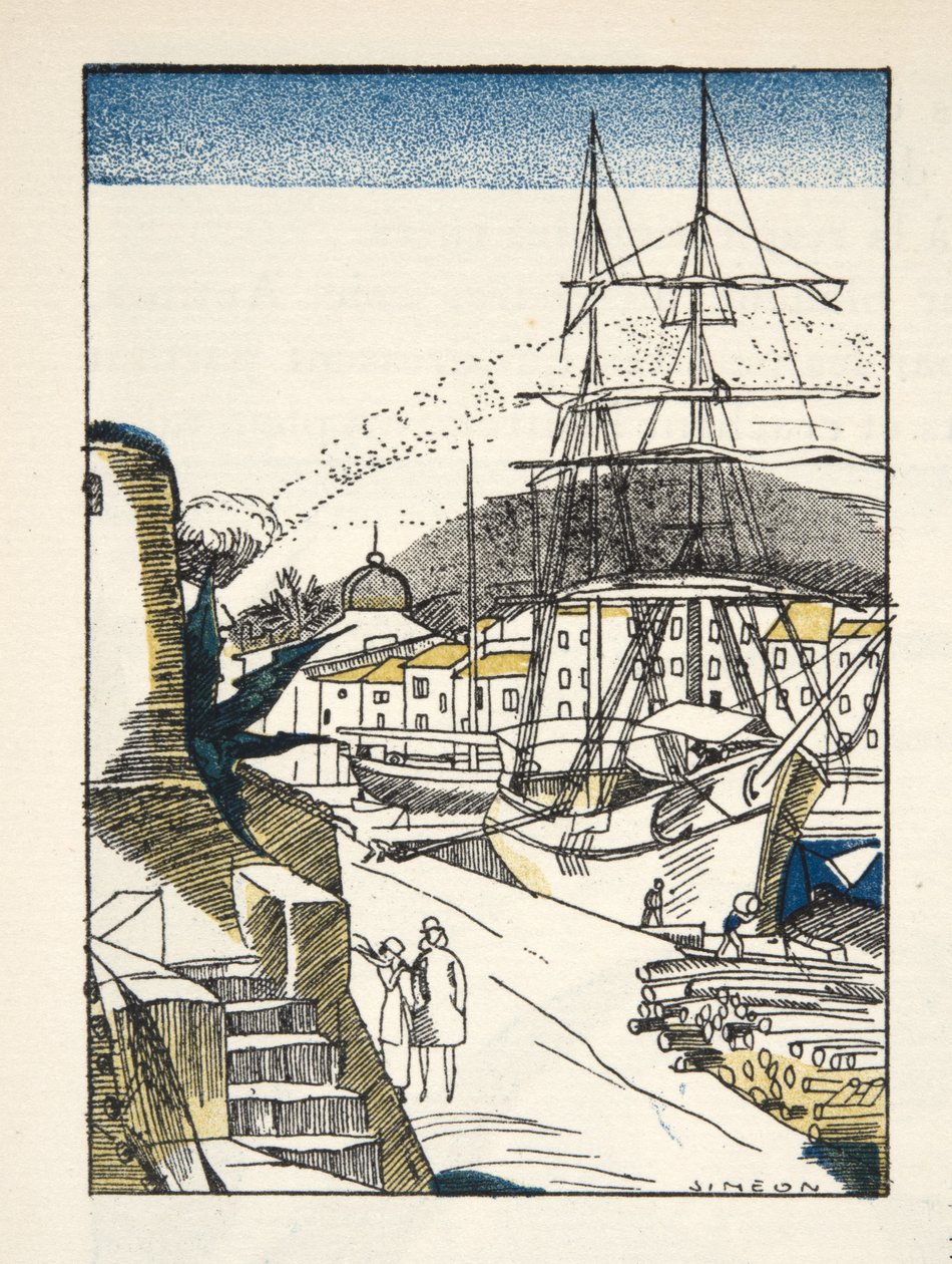 St Tropez a Gazette de Bon Ton pub. 1920 (sablonnyomat) alkotó: Fernand Siméon