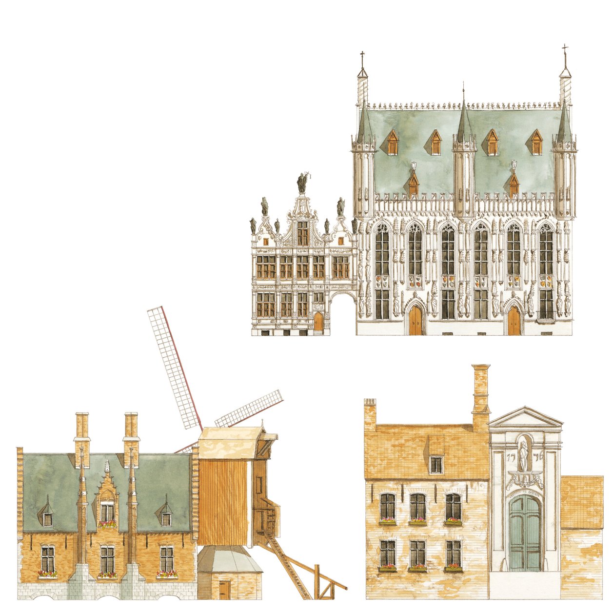 Brugge, Belgium. Városháza és hagyományos házak alkotó: Fernando Aznar Cenamor