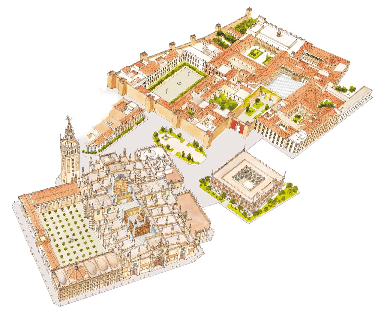 Katedrális, Reales Alcazares, Archivo de Indias. Sevilla, Spanyolország alkotó: Fernando Aznar Cenamor