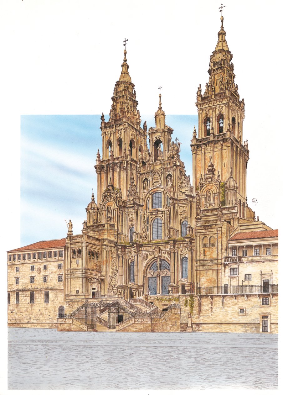 Santiago de Compostela. Nyugati homlokzat. Spanyolország alkotó: Fernando Aznar Cenamor