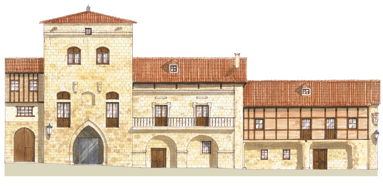 Hagyományos házak. Santillana del Mar, Cantabria, Spanyolország alkotó: Fernando Aznar Cenamor