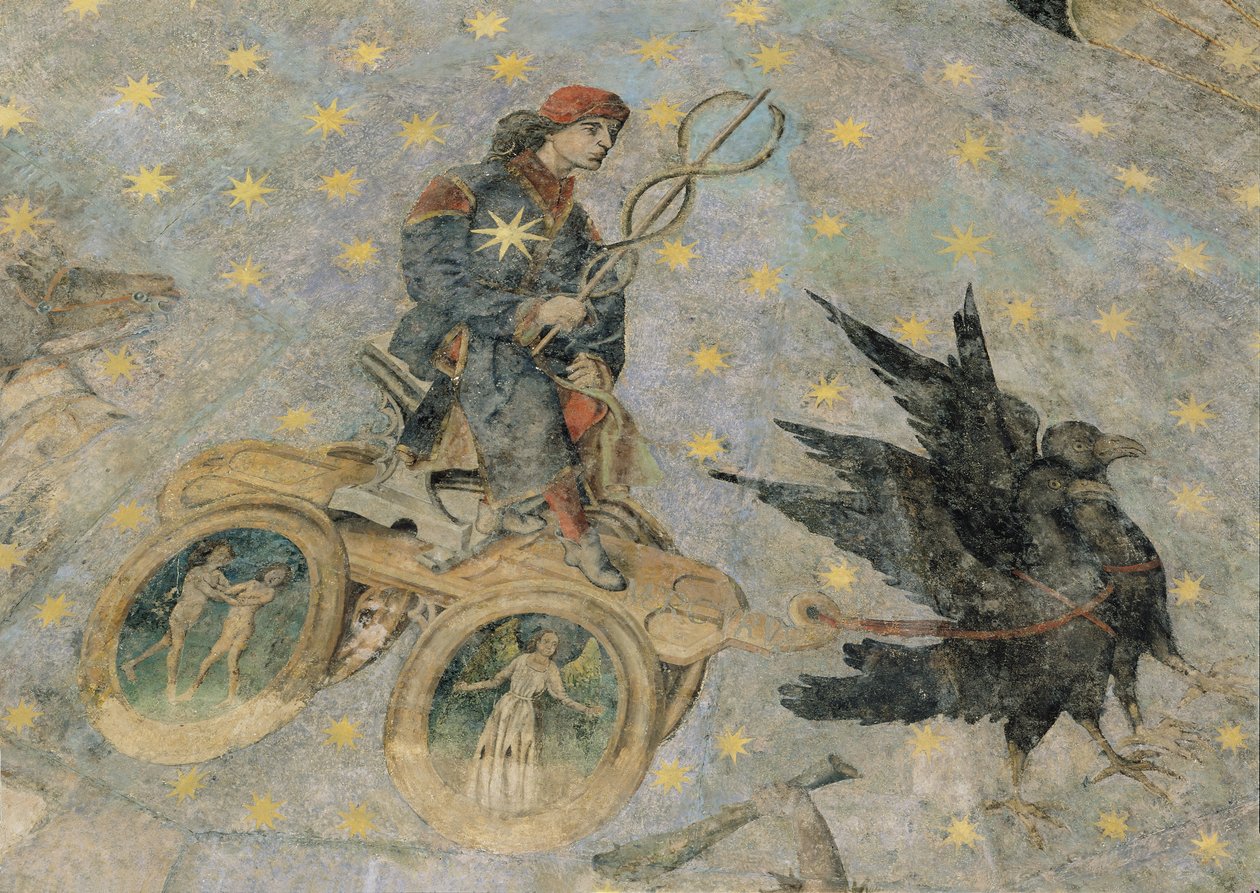 A Merkúr szekér, részlet a „Cielo de Salamanca” boltívéből, 1480-90 körül alkotó: Fernando Gallego