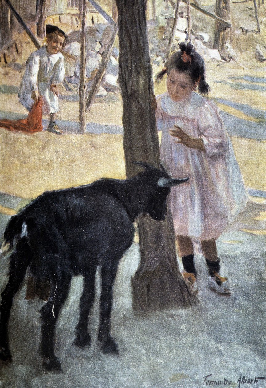 Lány és kecske - festmény alkotó: Fernando Alberto