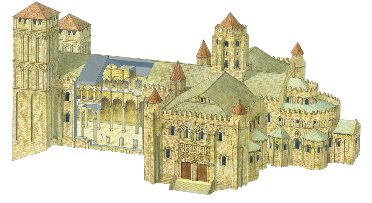 Santiago de Compostela román stílusú katedrális. Újjáépítés. Spanyolország alkotó: Fernando Aznar Cenamor