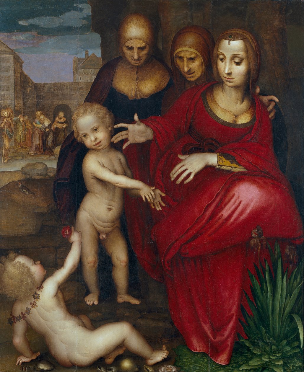 Szent Anna, a Szűzanya, Szent Erzsébet, Szent János és a Krisztus gyermeke. alkotó: Fernando Yanez de Almedina